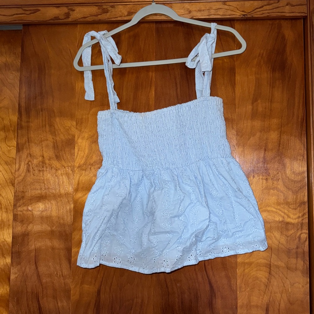 Light Blue Tie Sleeve Top